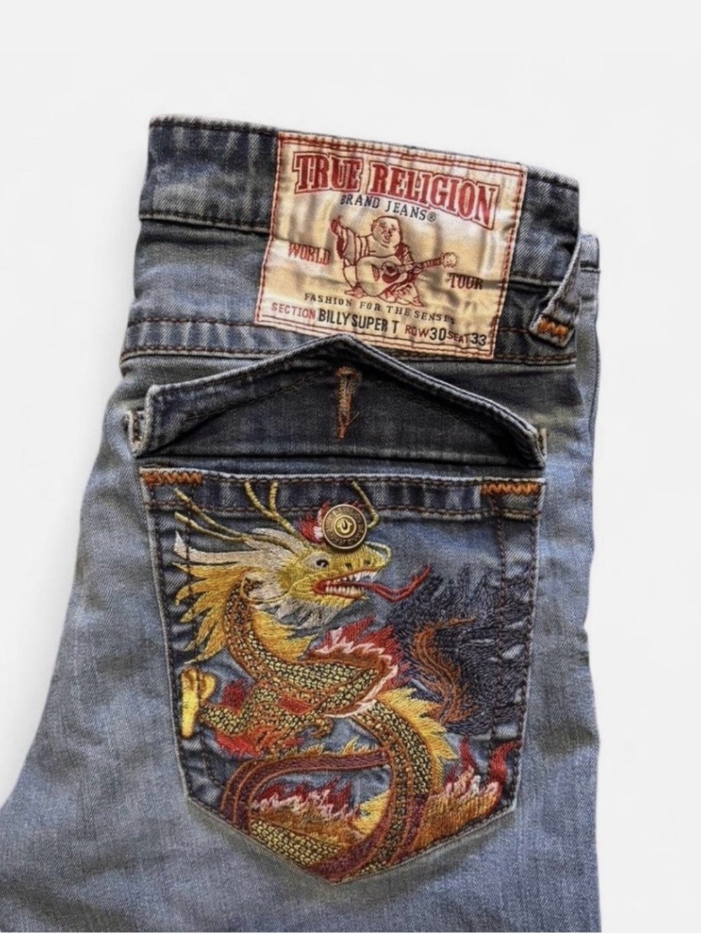 True Religion GRAILS 2008 Billys with Multicolor Dragon Pocket Embroidery